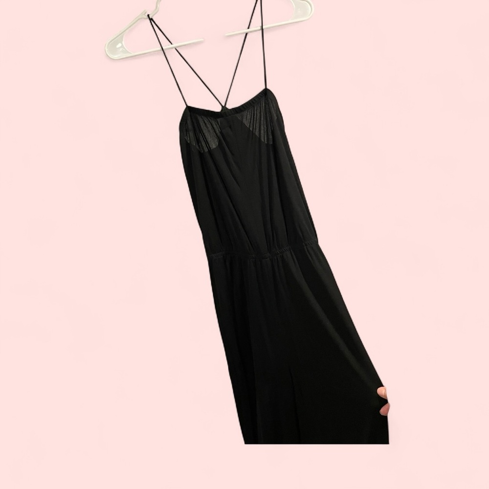 Stunning vintage 70’s rayon slinky skinny strap elastic waist wide leg jumpsuit
